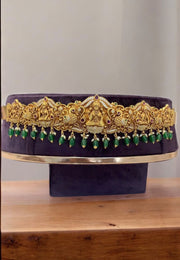 Beautiful kid hip belt with green stone and guttapusalu hangings aashta laxmi motive